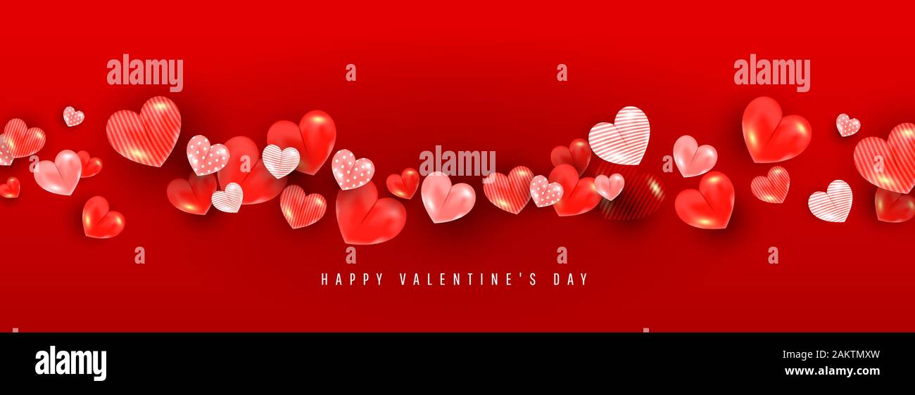 Valentines day background with 3D volumetric balloon hearts of ...