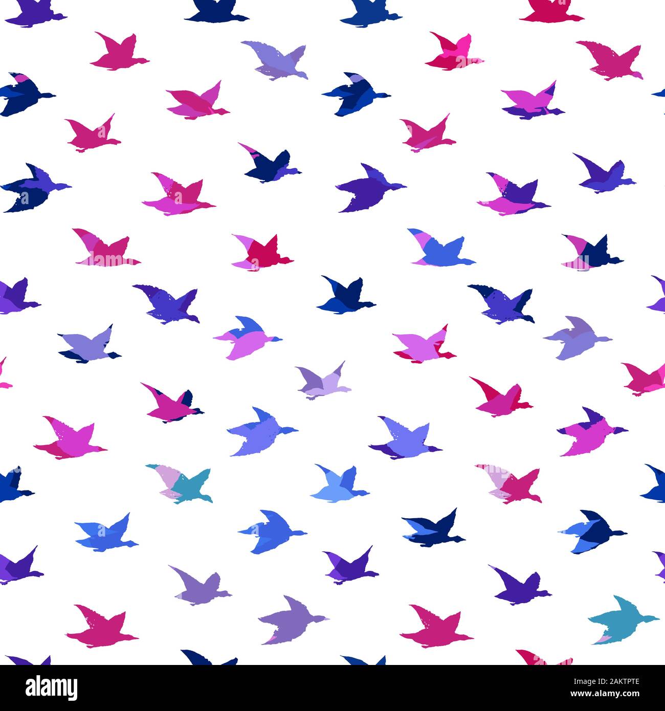 Bright Multicolored Colorful Crane Birds Japanese Print. Seamless Pattern with Simple Birds Silhouettes for fabrics textile print design, wallpapers, backdrops. Flying elegant swallows Stock Vector