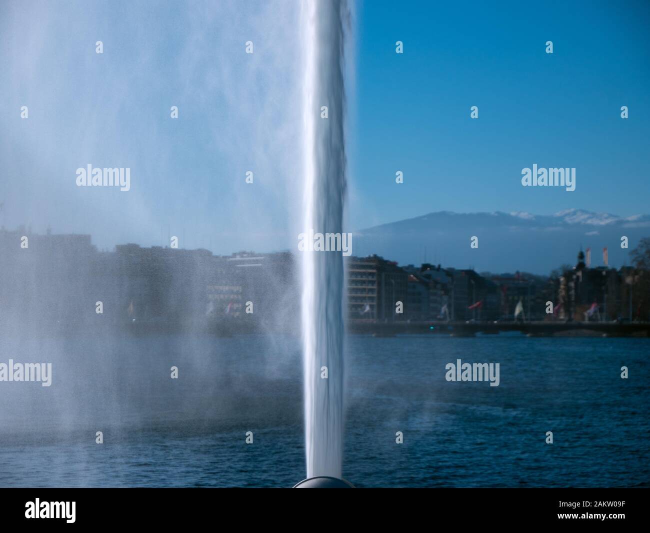Close up shot of the iconic powerful water jet fountain located in