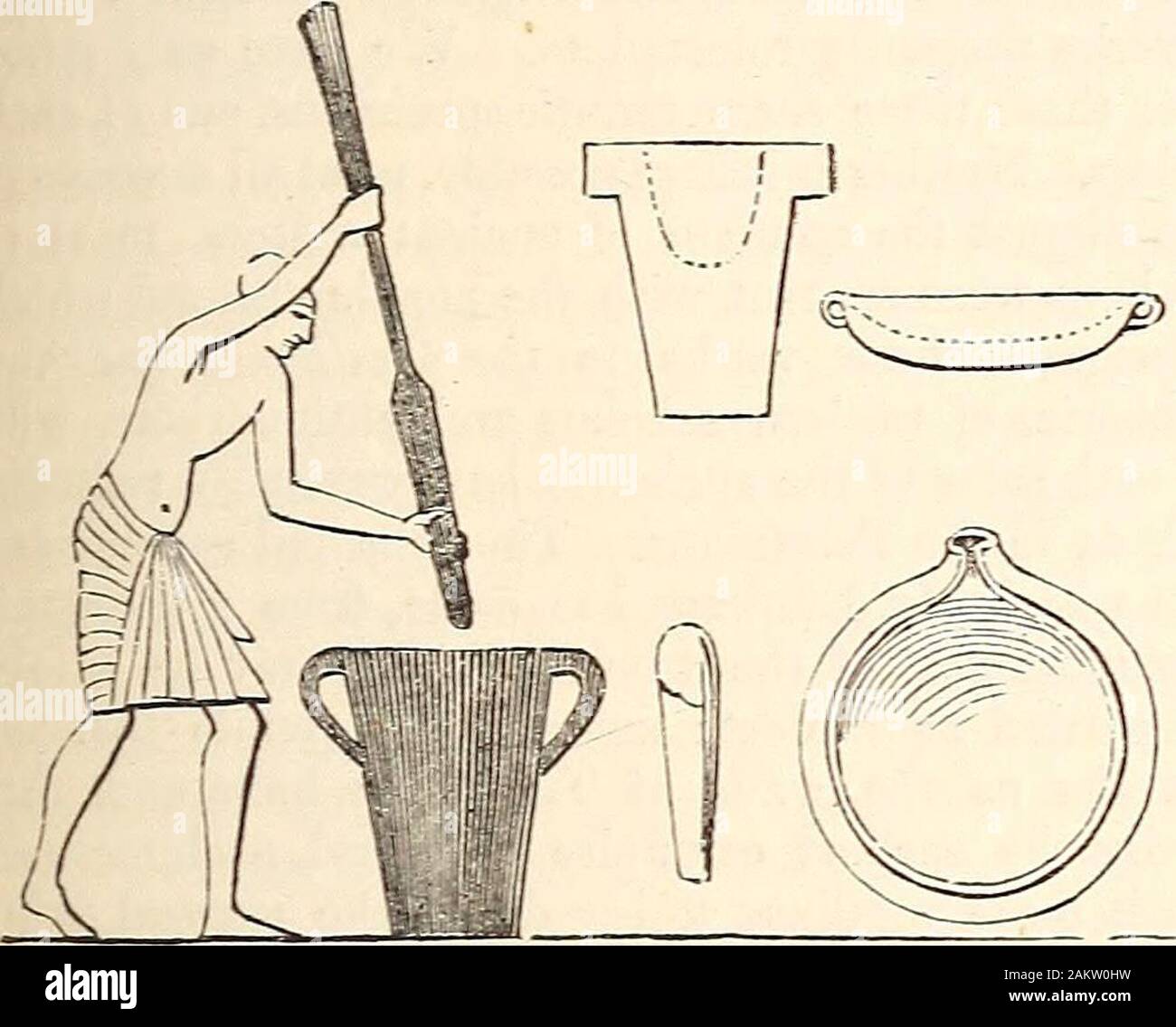 A dictionary of Greek and Roman antiquities.. . re evidently to be madefrom straight portions of the trunks or branches oftrees, and the thicker and shorter of them was tobe hollowed. They might then be used in the MUXYCHIA. MURUS. 769 manner represented in a painting on the tomb ofRemeses III. at Thebes (see woodcut, left-handfigure taken from Wilkinson, vol. ii. p. 383) ; forthere is no reason to doubt that the Egyptians andthe Greeks fashioned and used their mortars in thesame manner. (See also Wilkinson, vol. iii. p.181, showing three stone mortars with metal pes-tles.) In these paintings Stock Photo