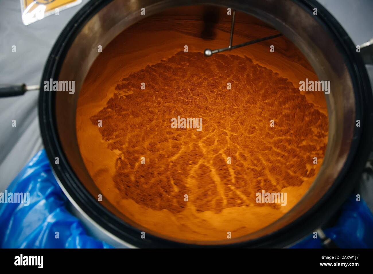 Opened brewing vat. Fermentation of beer wort inside Stock Photo Alamy