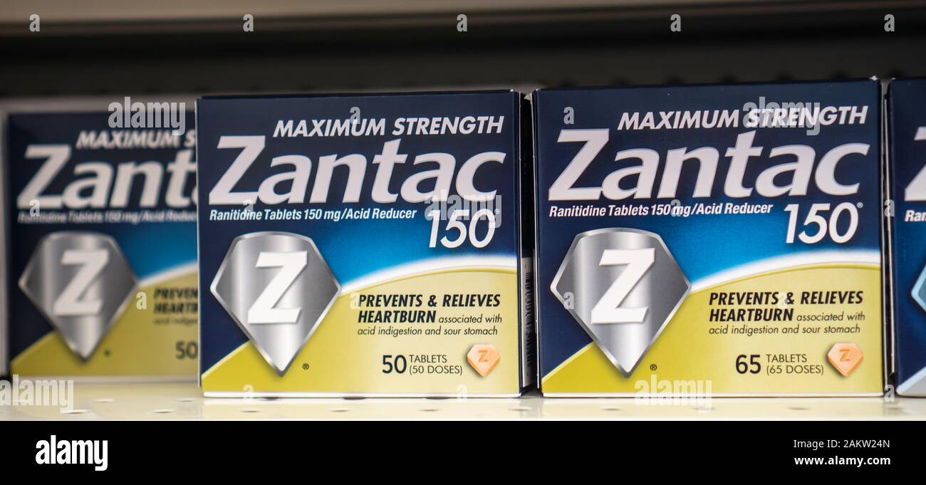 September 15, 2019, Berks County, Pennsylvania: Over the counter Zantac used for acid reflux and heartburn Stock Photo