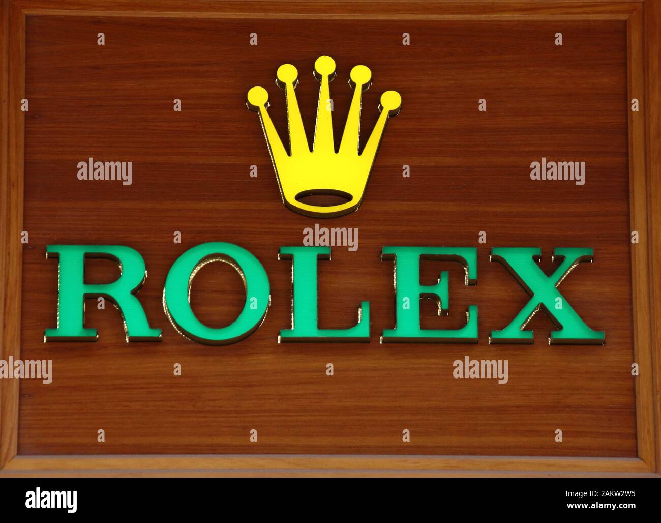 Gibraltar, Gibraltar. 9th Jan, 2020. Rolex logo in Main Street - the one  kilometre strip of shopping - in the British Overseas Territory of Gibraltar.  Credit: Keith Mayhew/SOPA Images/ZUMA Wire/Alamy Live News