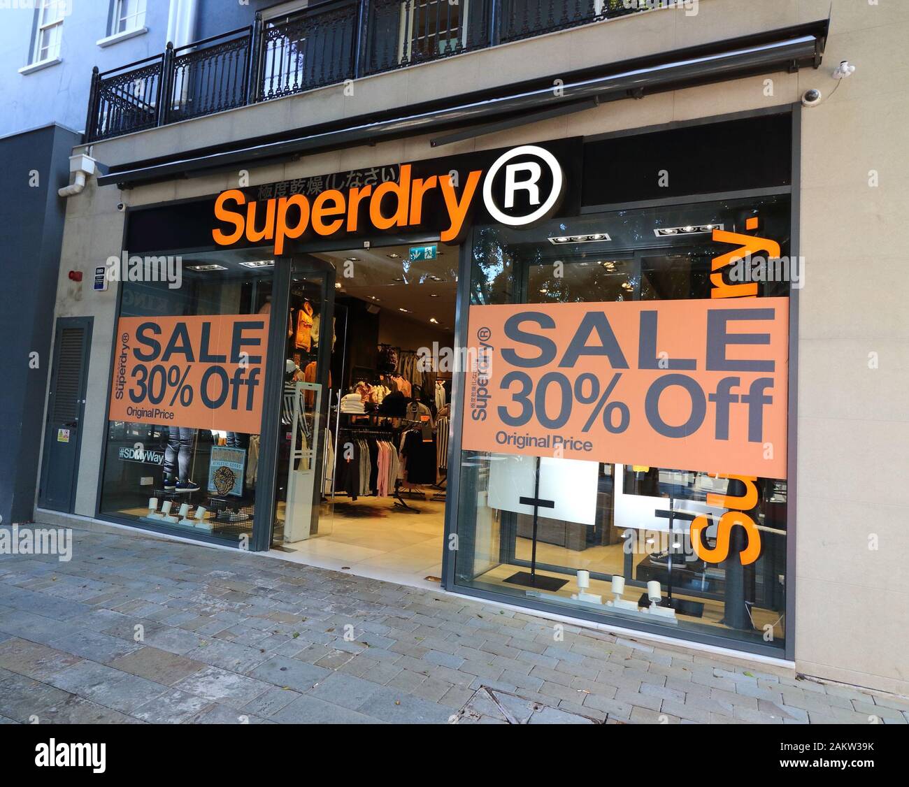 January 9, 2020, Gibraltar, Gibraltar: Superdry store in Main Street - the  one kilometre strip of shopping -