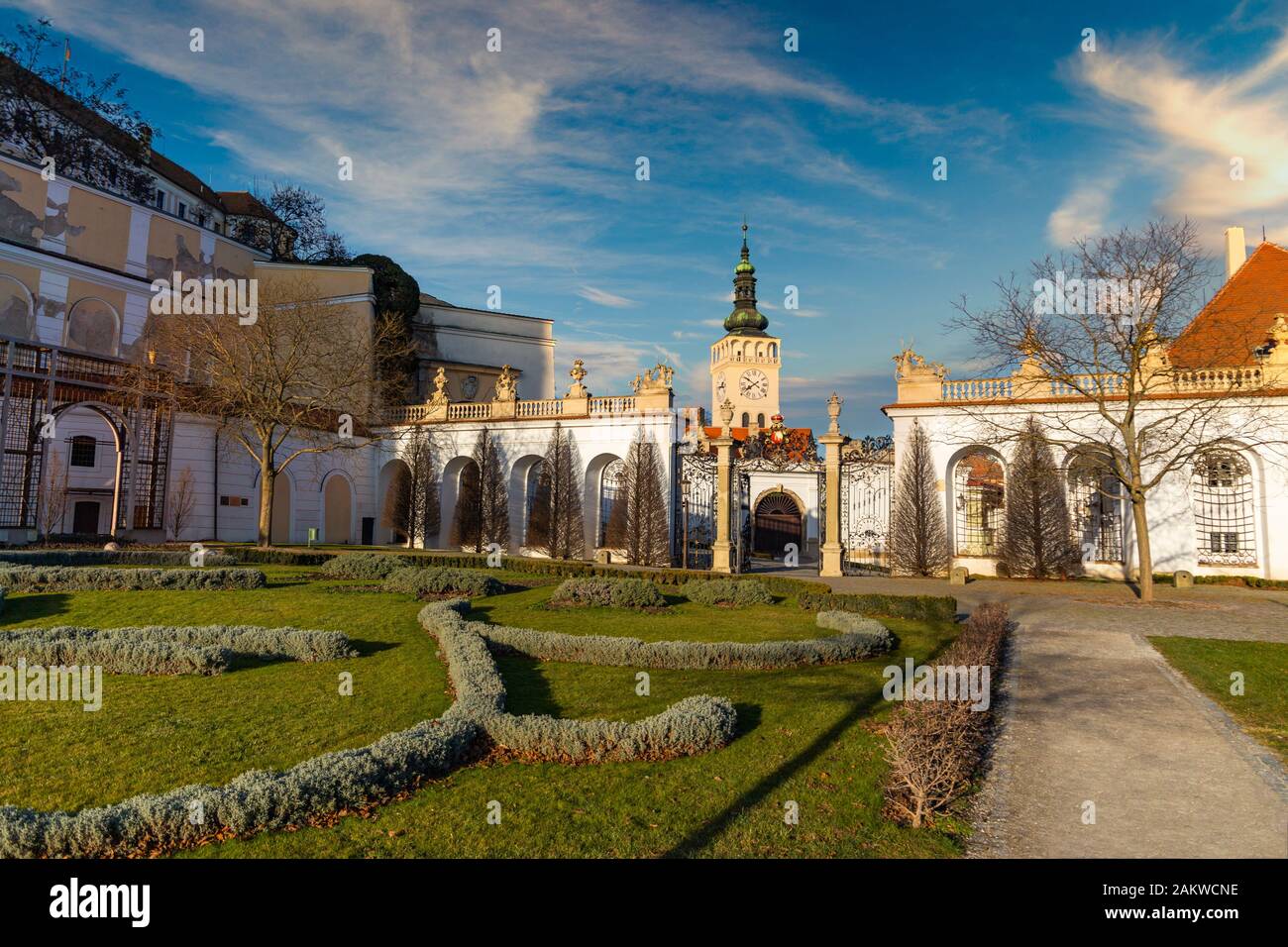 Castle gate and st. Wenceslas church. Mikulov, South Moravian region