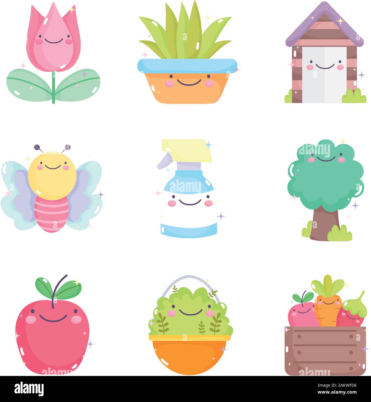 kawaii gardening cartoon characters tools collection vector illustration  Stock Vector Image & Art - Alamy