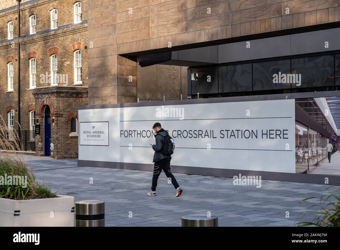 Woolwich, UK - 4 October 2019: Entrance to the Crossrail station under construction at Woolwich in London Stock Photo