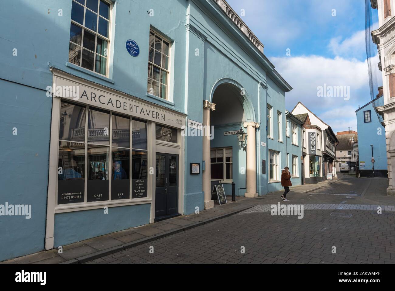 Arcade Ipswich, view of the Arcade tavern and entrance to the arcade in Lion Street in the centre of Ipswich Suffolk, UK. Stock Photo