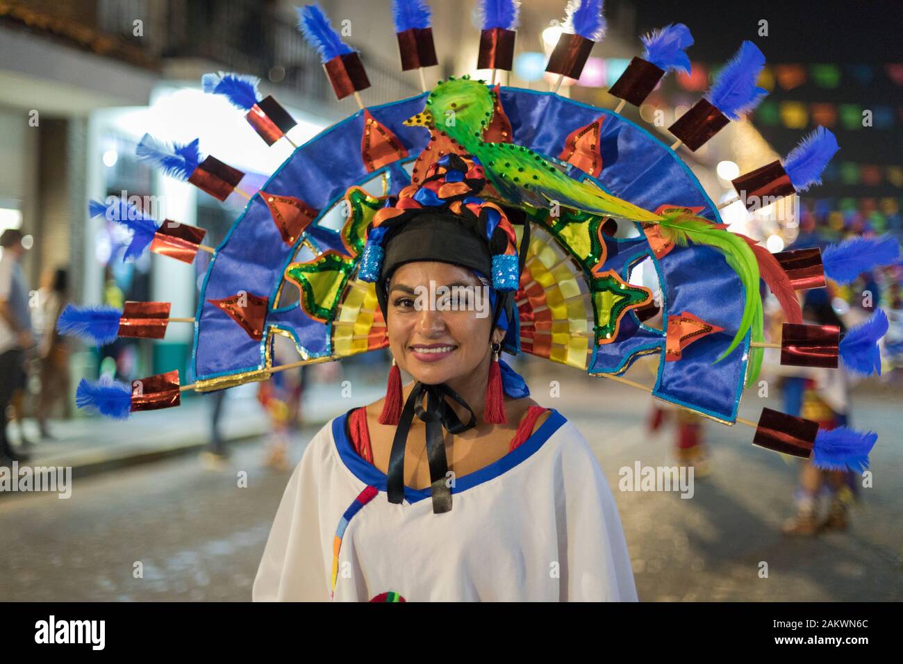 Mexico, Puerto Vallarta, Jalisco, indigenous participant taking part in the festival 'Our Lady of Guadalupe' Stock Photo