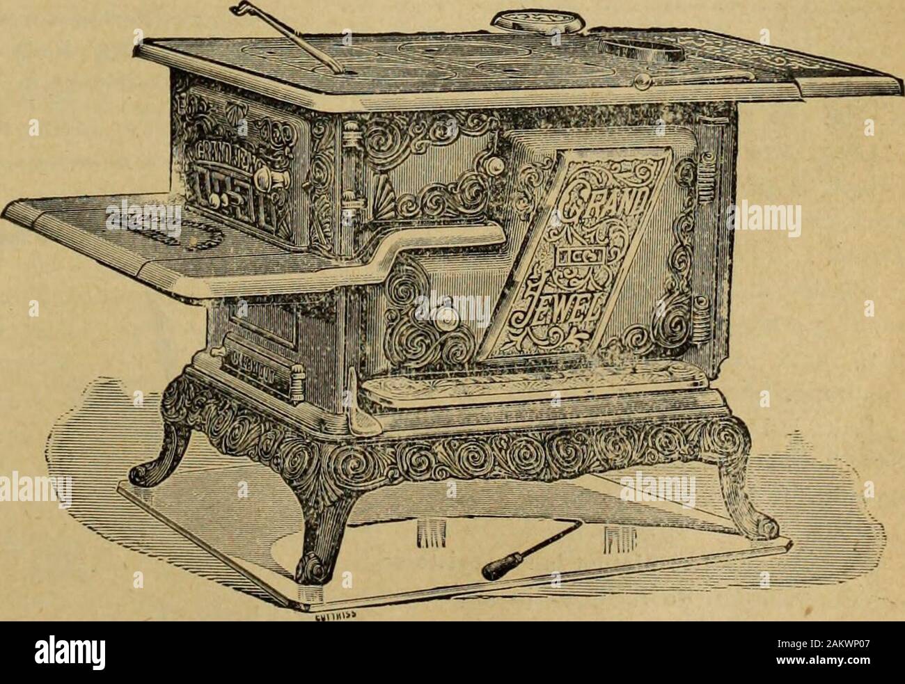 Hardware merchandising January-June 1897 . Sold by Leading Dealers Everywhere. All Good Cheers Guaranteed Perfect. The Jas. Stewart Mfg. Co., L Represented in Manitoba and NorthwestTerritories by J. H. Ashdown, Winnipeg. imited WOODSTOCK, ONT. GRAND JEWEL COOK STOVES.. For WOODand for COAL. WithPatentOne-pieceCold-roled SHEETSTEELOVEN.. Burrow, Stewart & Milne Agents for Manitoba andWestern Territories Merrick, Anderson &Co., WINNIPEG. HAMILTON, ONT. Manufacturers of all kinds of JEWEL Stoves, Ranges, and Hot Air Furnaces. Agents for the Provincesof Quebec, Nova Scotia,New Brunswick andPrince Stock Photo