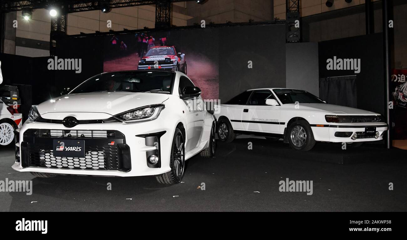 Chiba, Japan. 10th Jan, 2020. Toyota GR Yaris and Celica GT-Four are seen displayed the Tokyo Auto salon 2020 at Makuhari messe in Chiba-Prefecture, Japan on Friday, January 10, 2020. About 438 automakers and auto parts makers appeal their latest products at a three-day custom cars and racing cars exhibition in this event. GR Yaris is first shown in this event. Photo by Keizo Mori/UPI Credit: UPI/Alamy Live News Stock Photo
