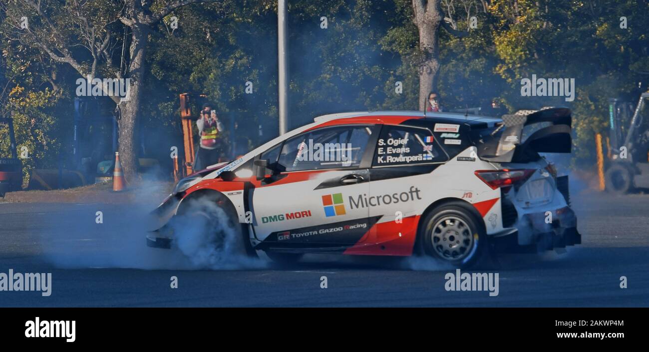 Chiba, Japan. 10th Jan, 2020. Driver Sebastien Ogier and Julien Ingrassia perform demonstration run on the WRC Yaris the during the Tokyo Auto Salon 2020 in Chiba-Prefecture, Japan on Friday, January 10, 2019. About 438 automakers and auto parts makers appeal their latest products at a three-day custom cars and racing cars exhibition in this event. Photo by Keizo Mori/UPI Credit: UPI/Alamy Live News Stock Photo