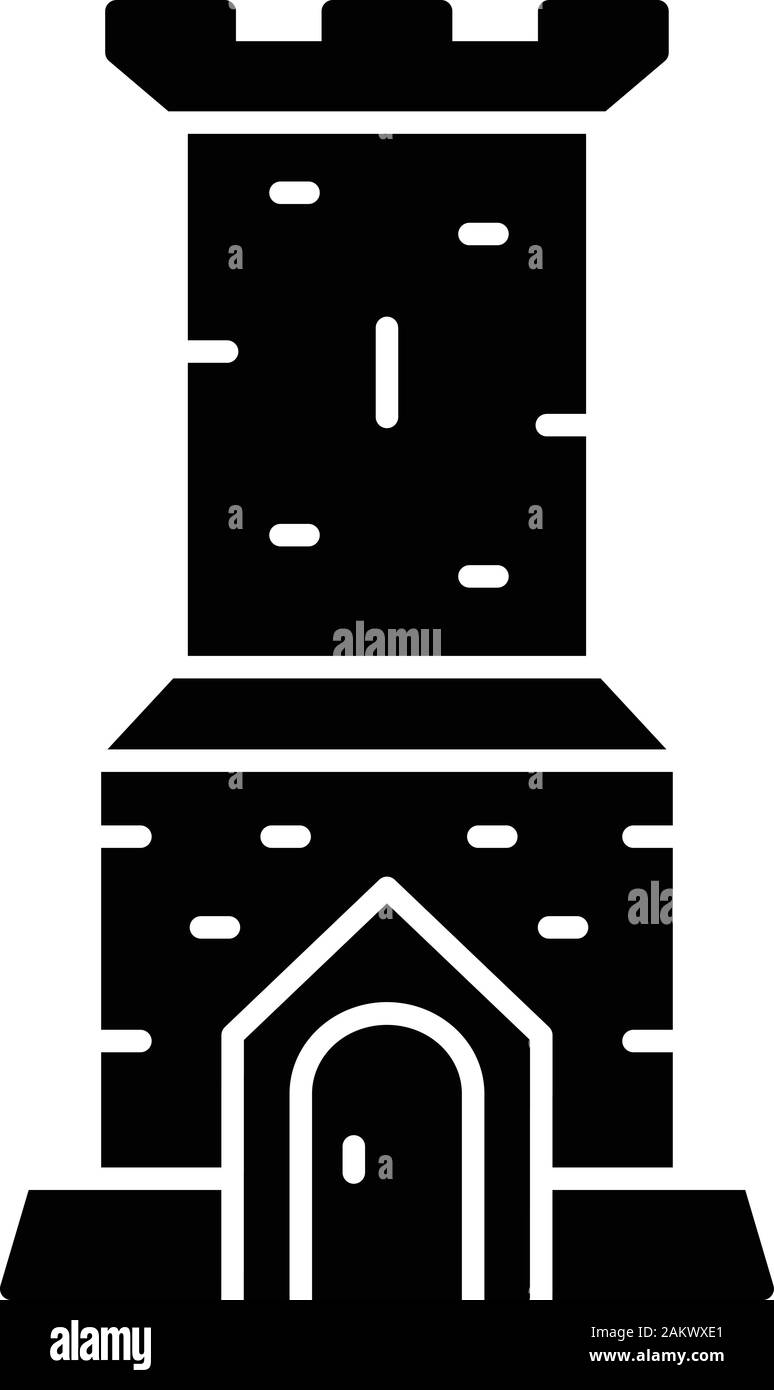 Castle tower glyph icon. Medieval gatehouse. Fortified ancient building. Fort, citadel, fortress. Silhouette symbol. Negative space. Vector isolated i Stock Vector