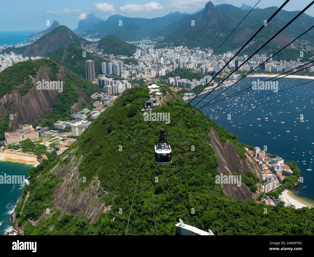 The cablecar to Sugarloaf Mountain (Pao de Acucar) Rio de Janeiro, Brazil. Stock Photo