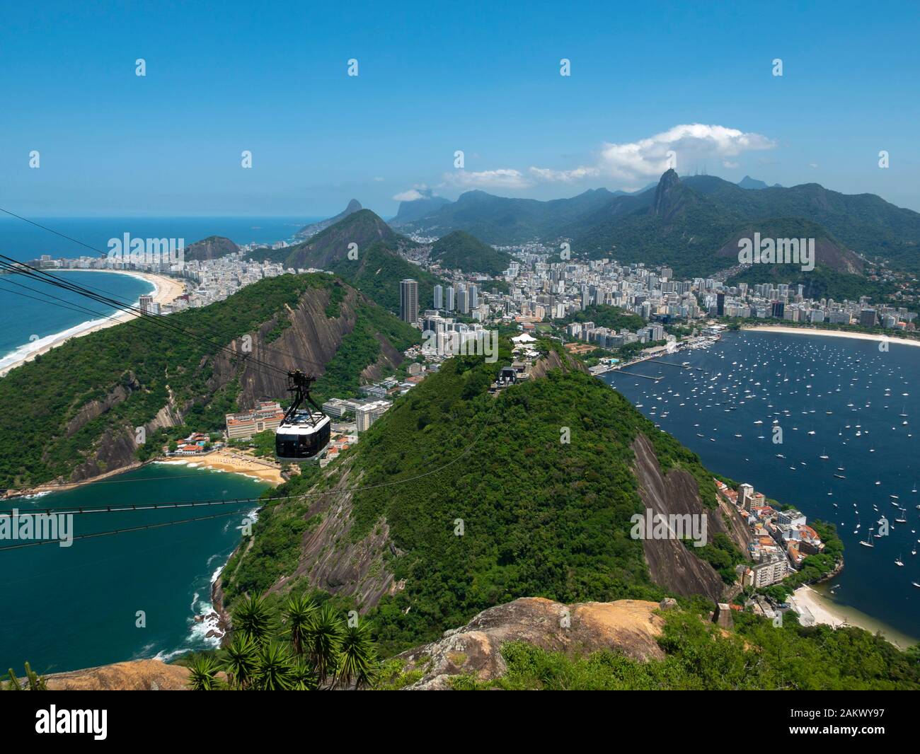 The cablecar to Sugarloaf Mountain (Pao de Acucar) Rio de Janeiro, Brazil. Stock Photo