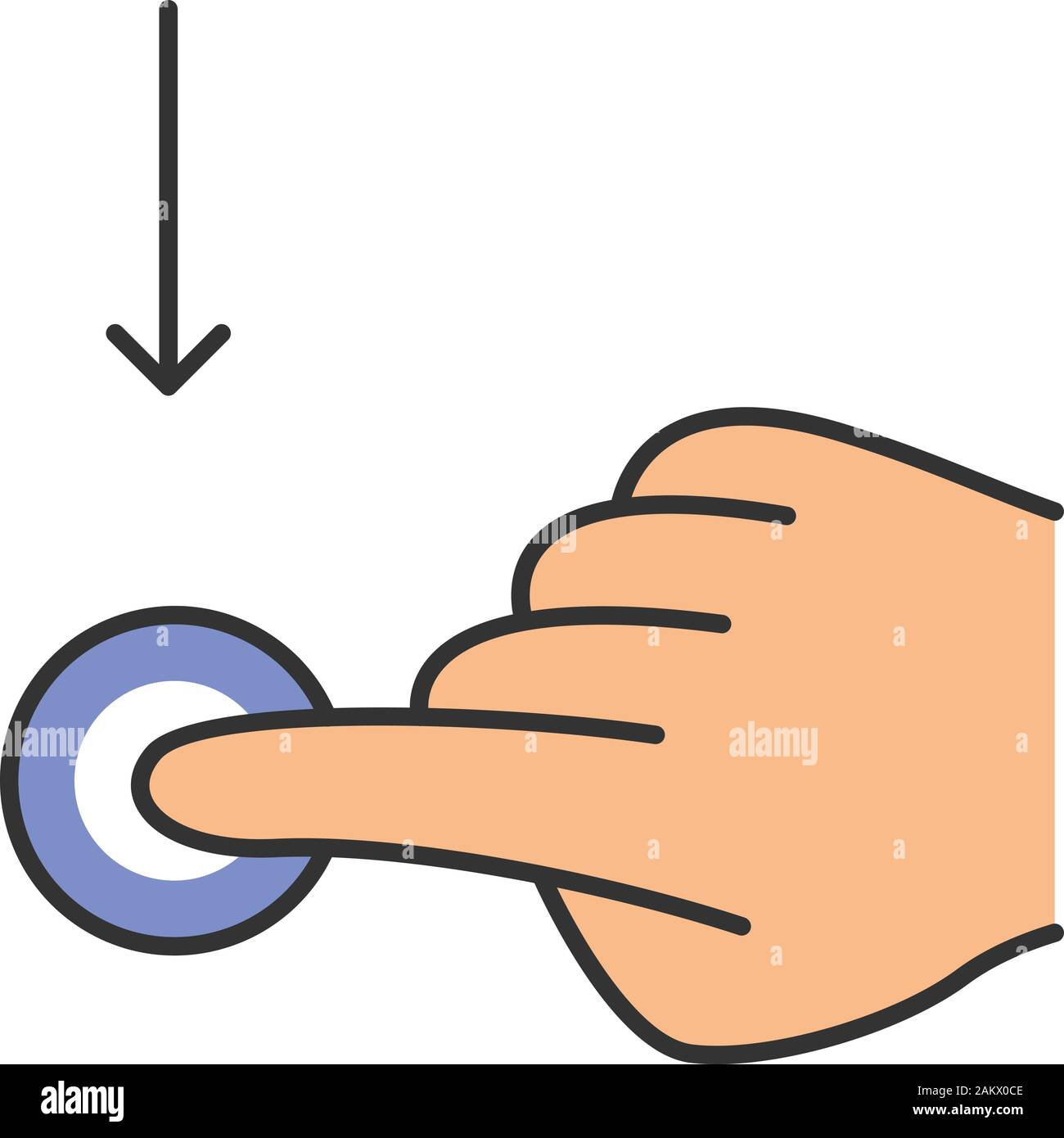 Vertical scroll down gesturing color icon. Touchscreen gesture. Human ...