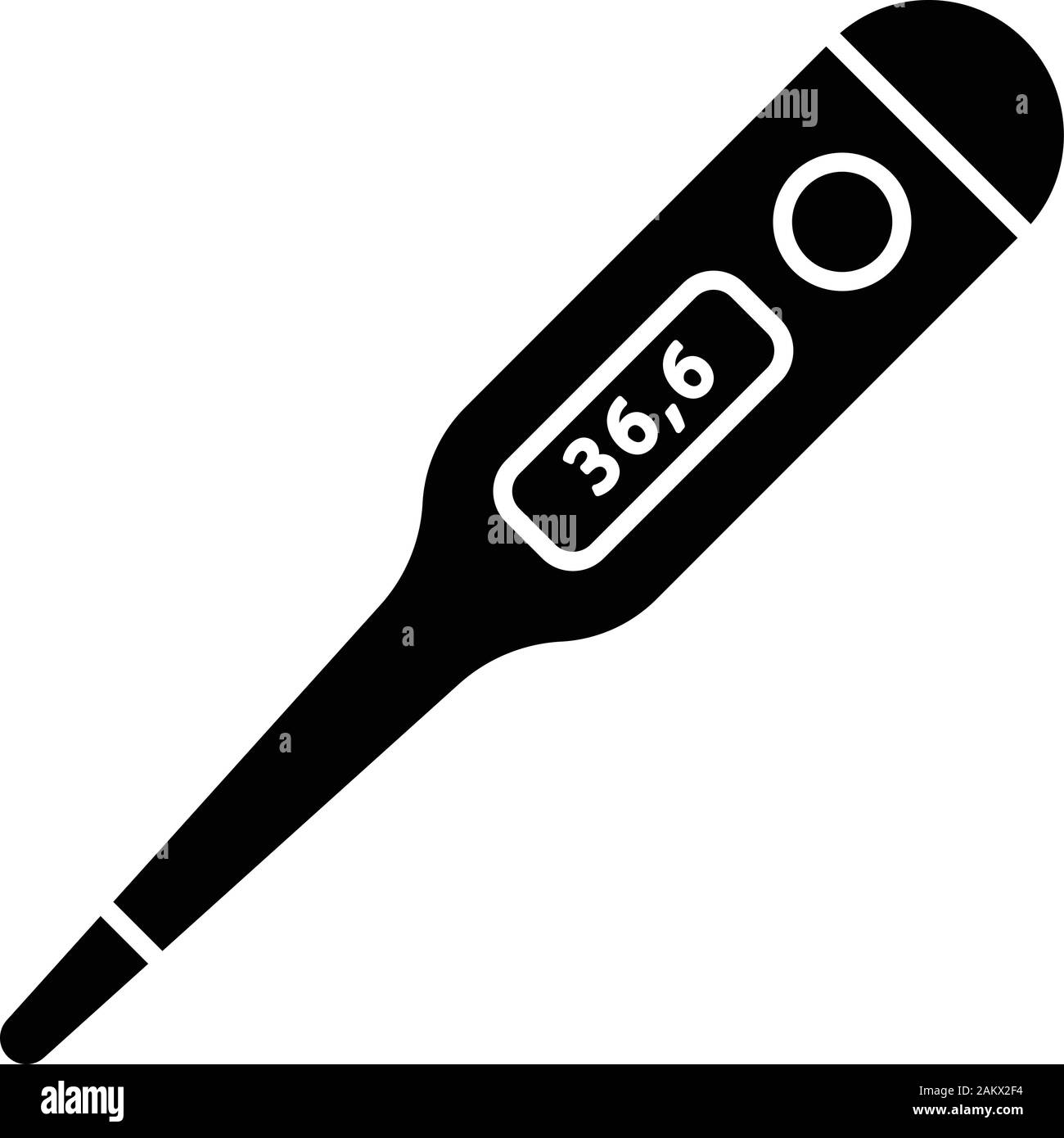 Axillary digital thermometer glyph icon. Body temperature measuring. Electronic thermometer with normal temperature. Medical device. Silhouette symbol Stock Vector