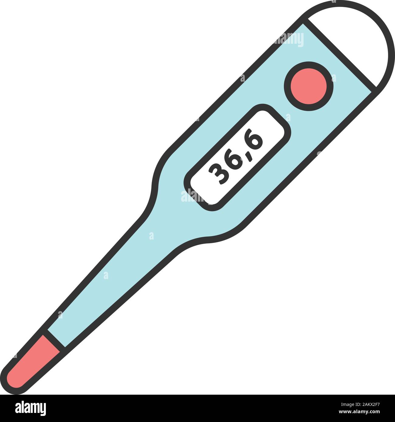 Axillary digital thermometer color icon. Body temperature measuring. Medical device. Electronic thermometer. Normal body temperature on display. Home Stock Vector
