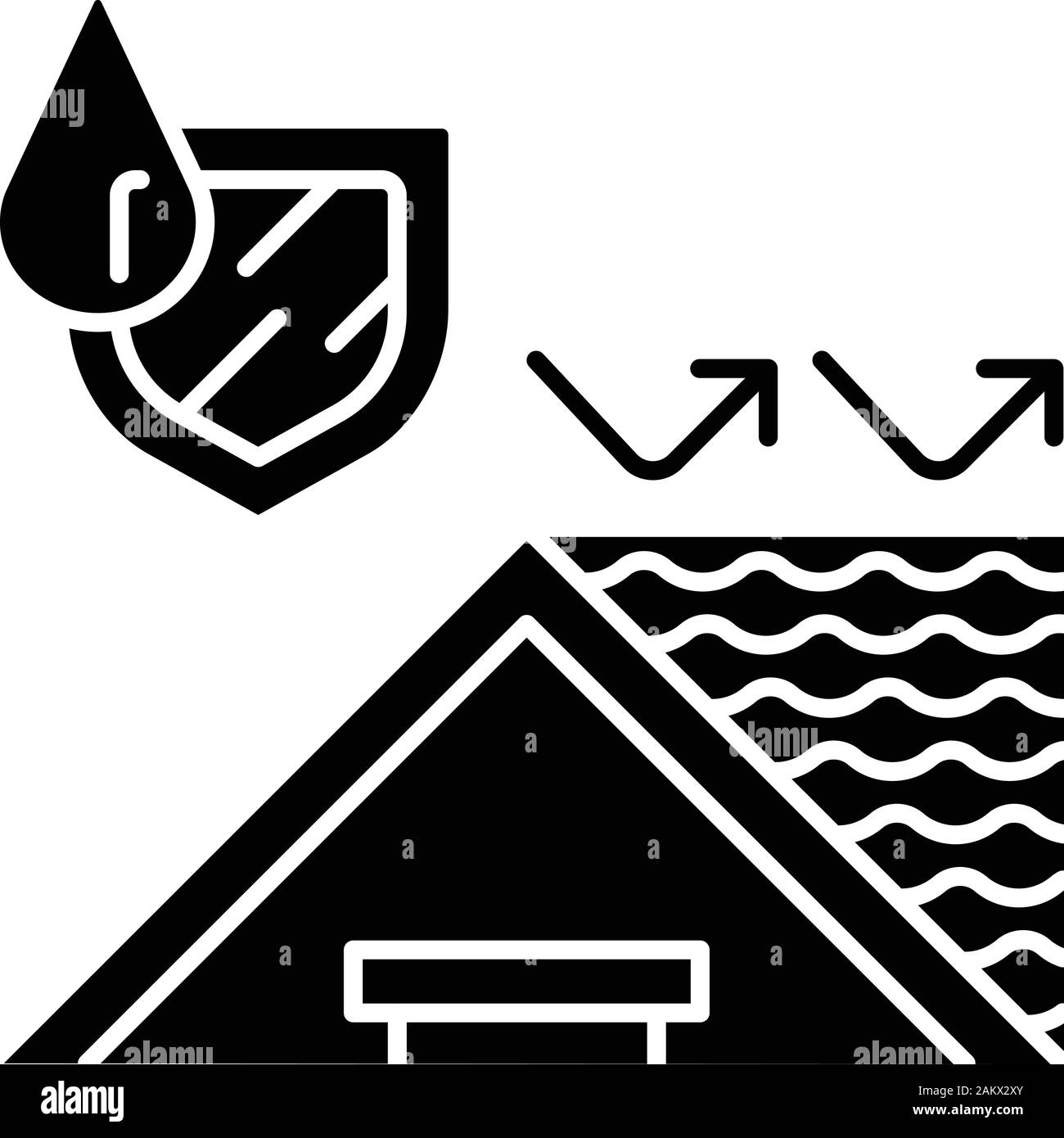 Waterproof house roof glyph icon. Durable water resistant material 