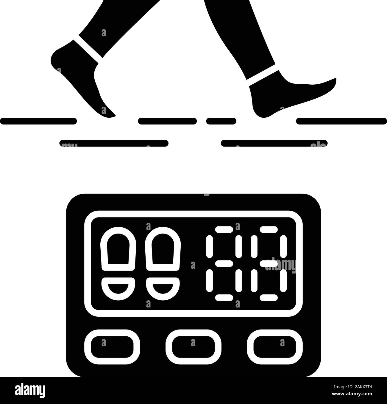 Digital pedometer glyph icon. Physical activity and walking indicator. Fitness tracker. Steps counter device. Electronic passometer. Silhouette symbol Stock Vector