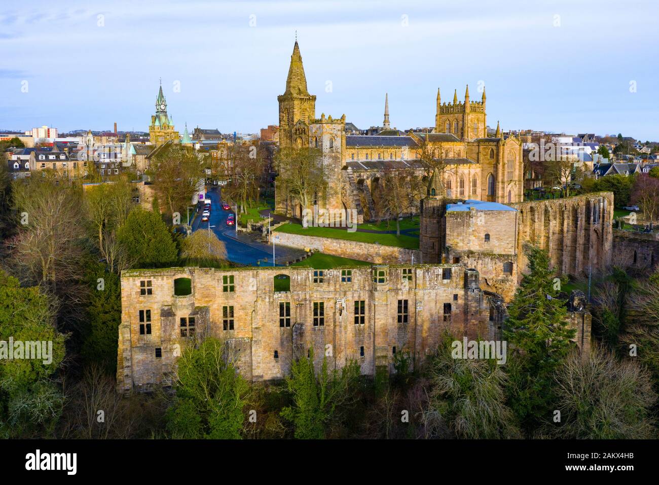 Aerial view of Dunfermlne Abbey and Palace,  Dunfermline, Fife, Scotland, UK Stock Photo