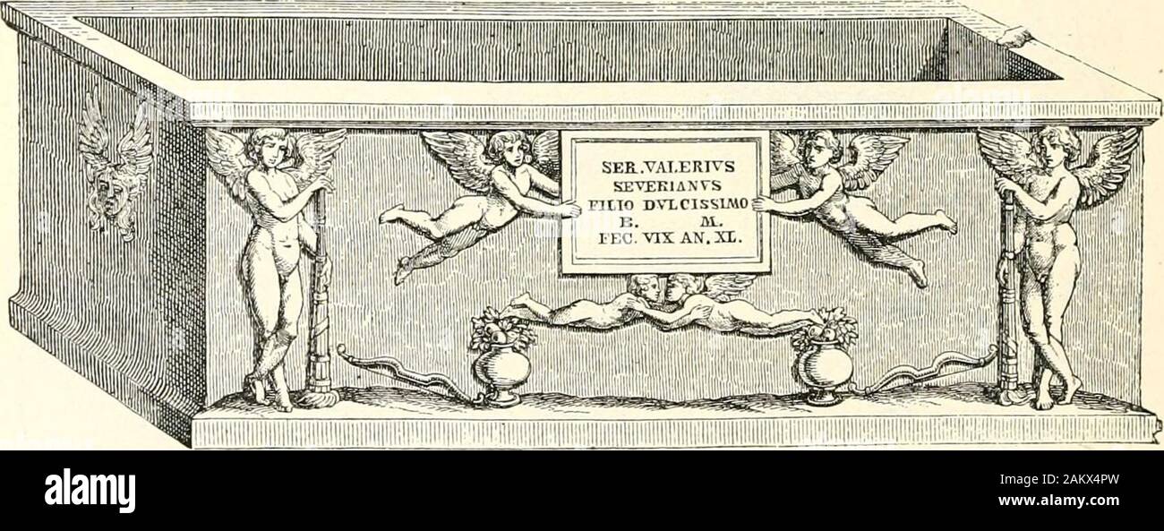 The Open court . Sisyphus, Ixion, and Tantalus inHades. Relief on a  Sarcophagus.. The Coffin of the Son of Valerius (From Lessing.)  representing fatal diseases, the petrifying dread depicted in Me-dusas face,
