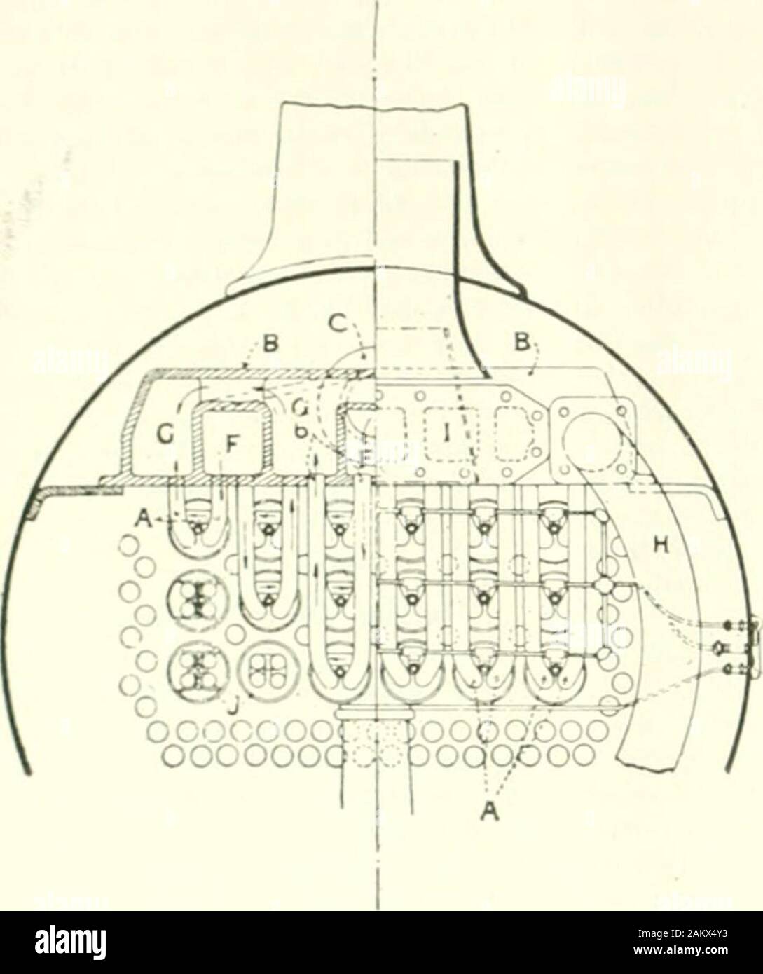 Railway and Locomotive Engineering . erheating is due to the increase inthe volume of superheated steam as com-pared with a like weight of saturatedsteam, and to the avoidance of cylindercondensation. It is obvious, therefore,that the higher the degree of superheatthe greater will be the saving in coal andv.ater consumption. As a rule, however,it is not considered advisable to go be-yond a total steam temperature of 670degrees Fahrenheit. The Robinson locomotive superheater,so named because it is the invention of lor their reception, have their ends ex-l&gt;anded direct into the header, and he Stock Photo