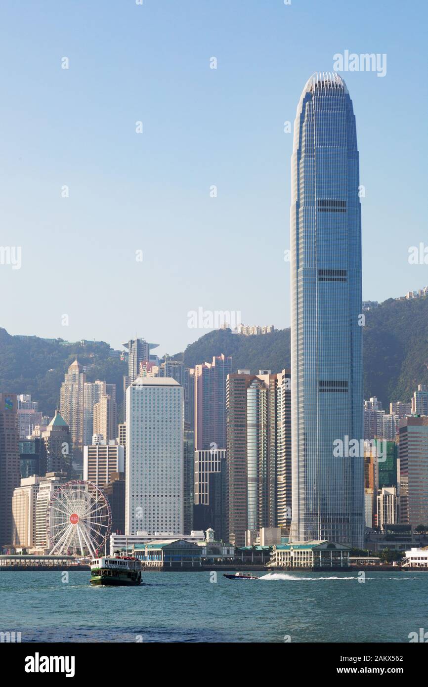 Hong Kong skyline - Hong Kong Island including International Finance Centre Two (2 IFC) skyscraper, Hong Kong Harbour, Hong Kong Asia Stock Photo