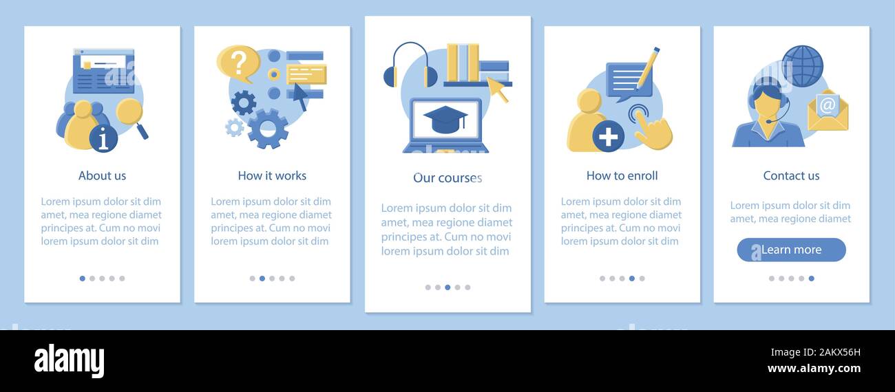 Online courses mobile app page screen vector template. Online classes ...