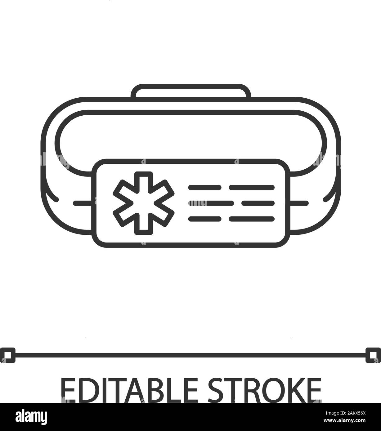 Medical alert ID bracelet linear icon. First aid, ambulance accessory. Emergency emblem. Identification tag. Thin line illustration. Contour symbol. V Stock Vector