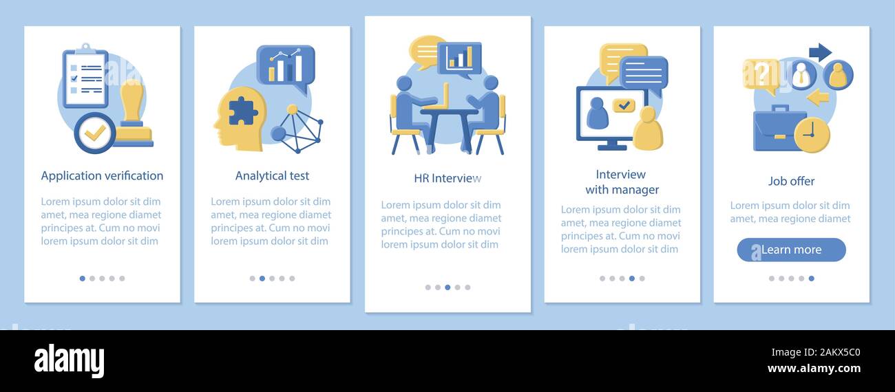 Recruitment onboarding mobile app page screen vector template. Human ...