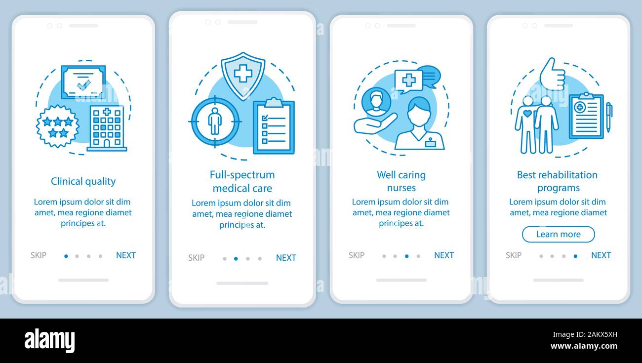 Medical service benefits onboarding mobile app page screen vector ...
