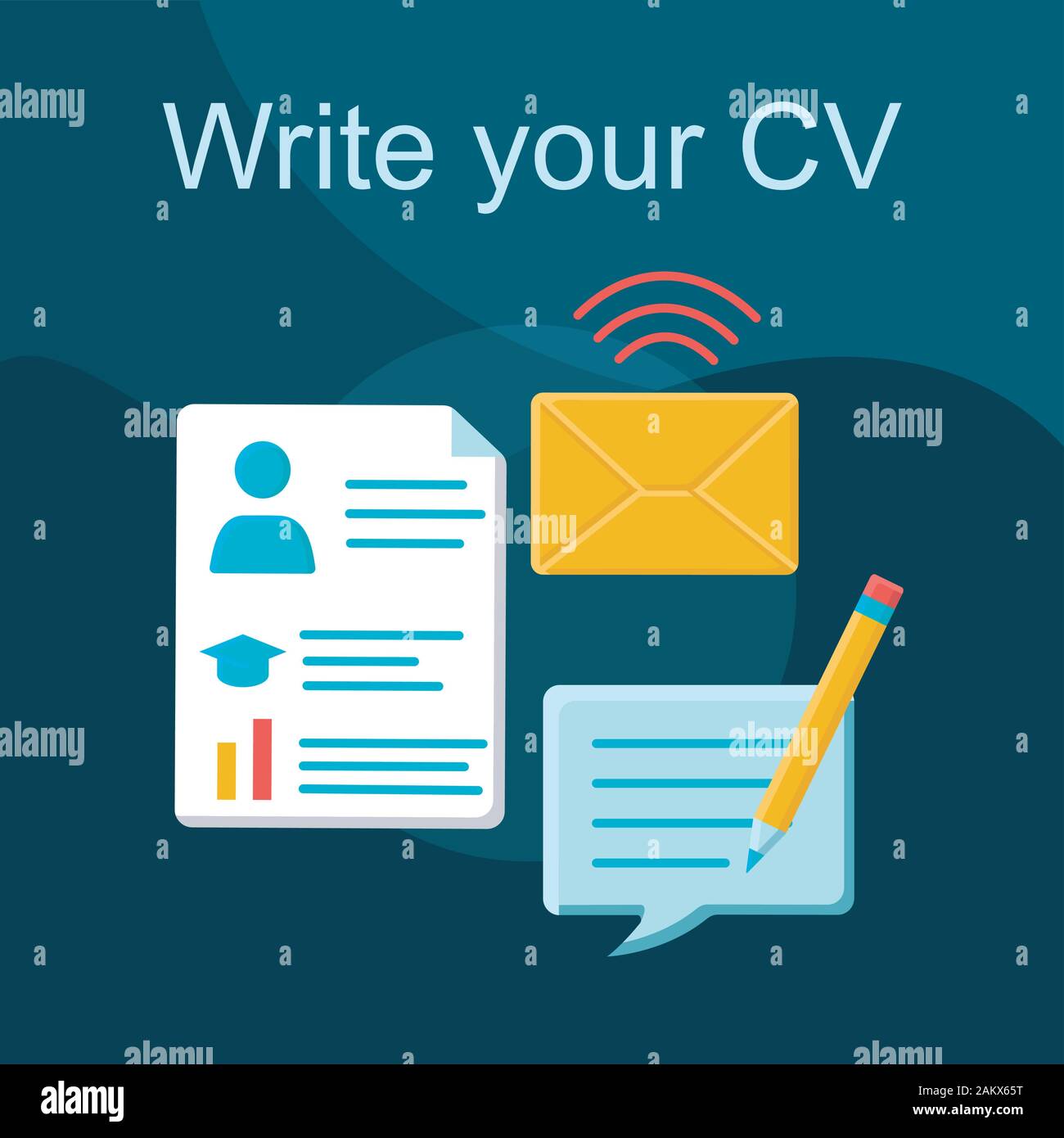 Write your CV flat concept vector icon. Curriculum vitae writing