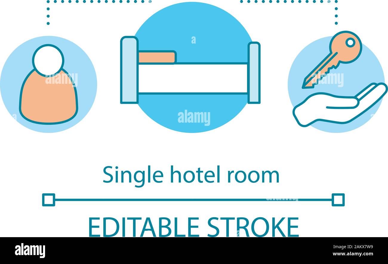 Single hotel room concept icon. Business traveler. Hostel, dormitory ...