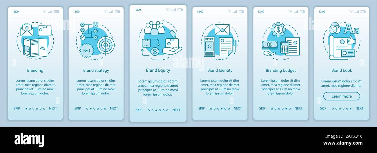 Branding onboarding mobile app page screen vector template. Brand book ...