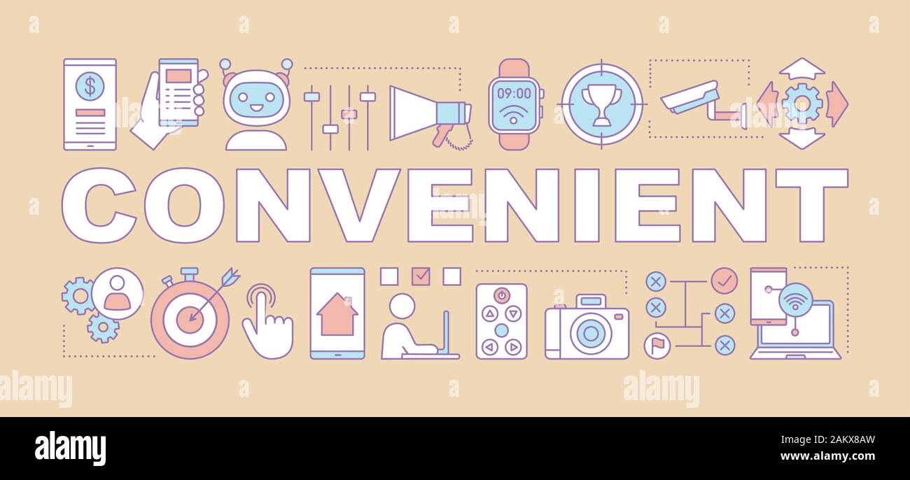 Convenient word concepts banner. Advantages of online technologies. Devices, gadgets. Presentation, website. Isolated lettering typography idea with l Stock Vector