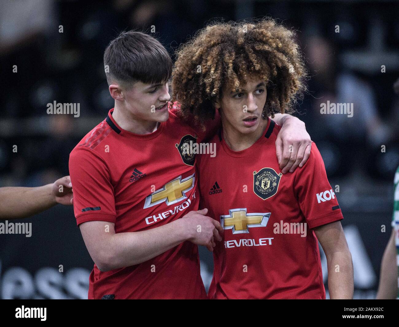 Sindelfingen, Deutschland. 04th Jan, 2020. Hannibal Mejbri (Manchester United), Mark Helm (Manchester United). GES/Fussball/Mercedes-Benz JuniorCup 2020, 04.01.2020 Football/Soccer: Mercedes-Benz JuniorCup 2020, Sindelfingen, January 4, 2020 | usage worldwide Credit: dpa/Alamy Live News Stock Photo