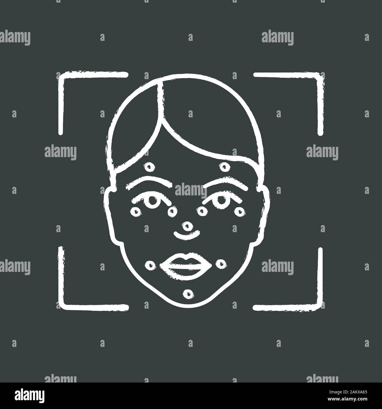 Faceprint analysis chalk icon. Facial markers, points match. Face
