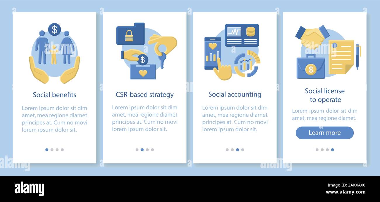 CSR onboarding mobile app page screen vector template. Corporate social ...