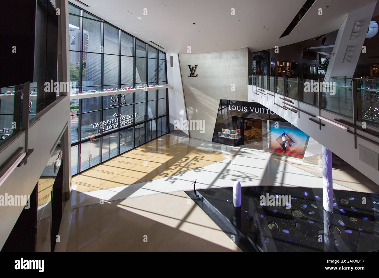 Las Vegas, Nevada, USA - May 6, 2019: Exterior storefront of the Louis Vuitton store at the Crystals shops in the City Center of the Las Vegas Strip. Stock Photo