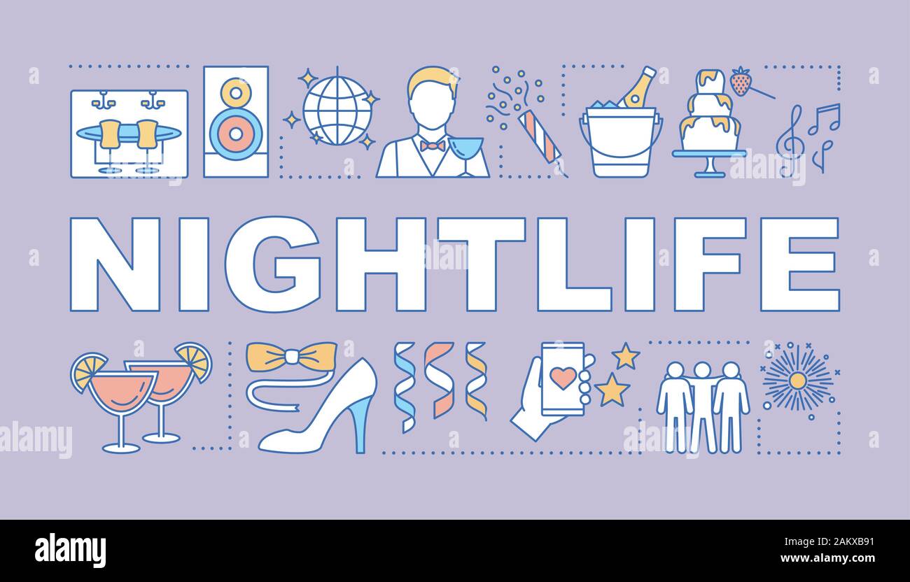 Nightlife word concepts banner. Night club disco. Entertainment, party