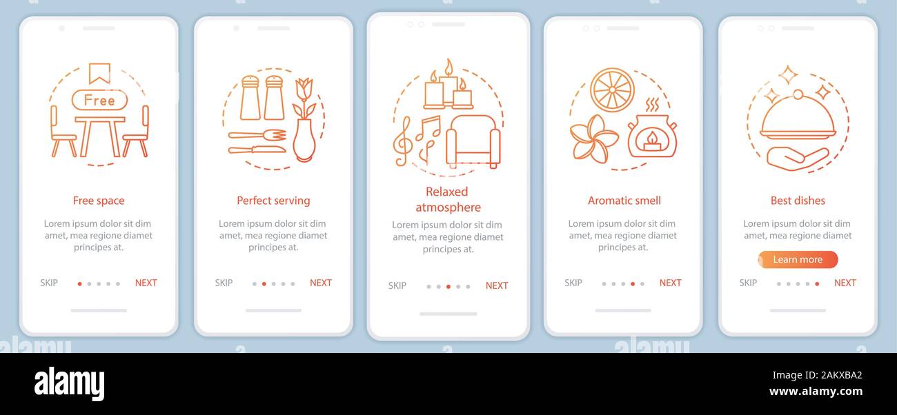 Food service onboarding mobile app page screen with linear concepts ...