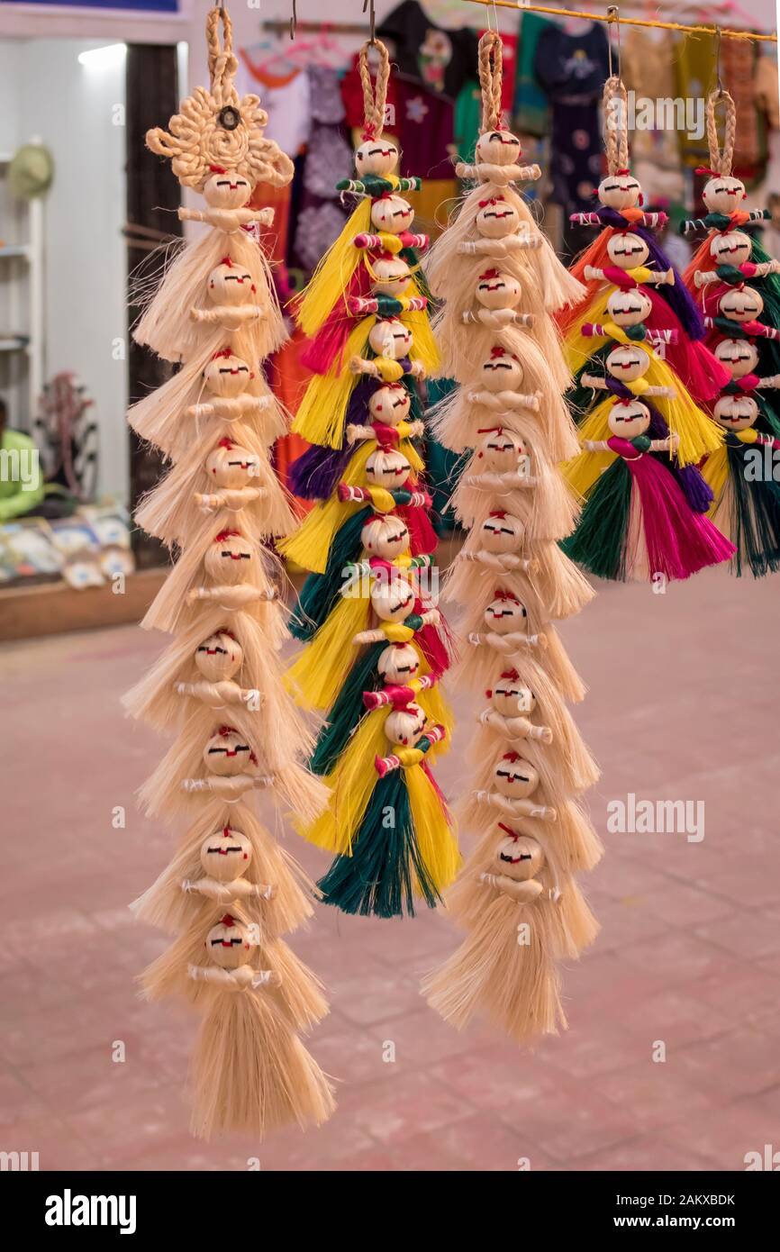 Colourful decorative wall hanging puppet dolls made of jute