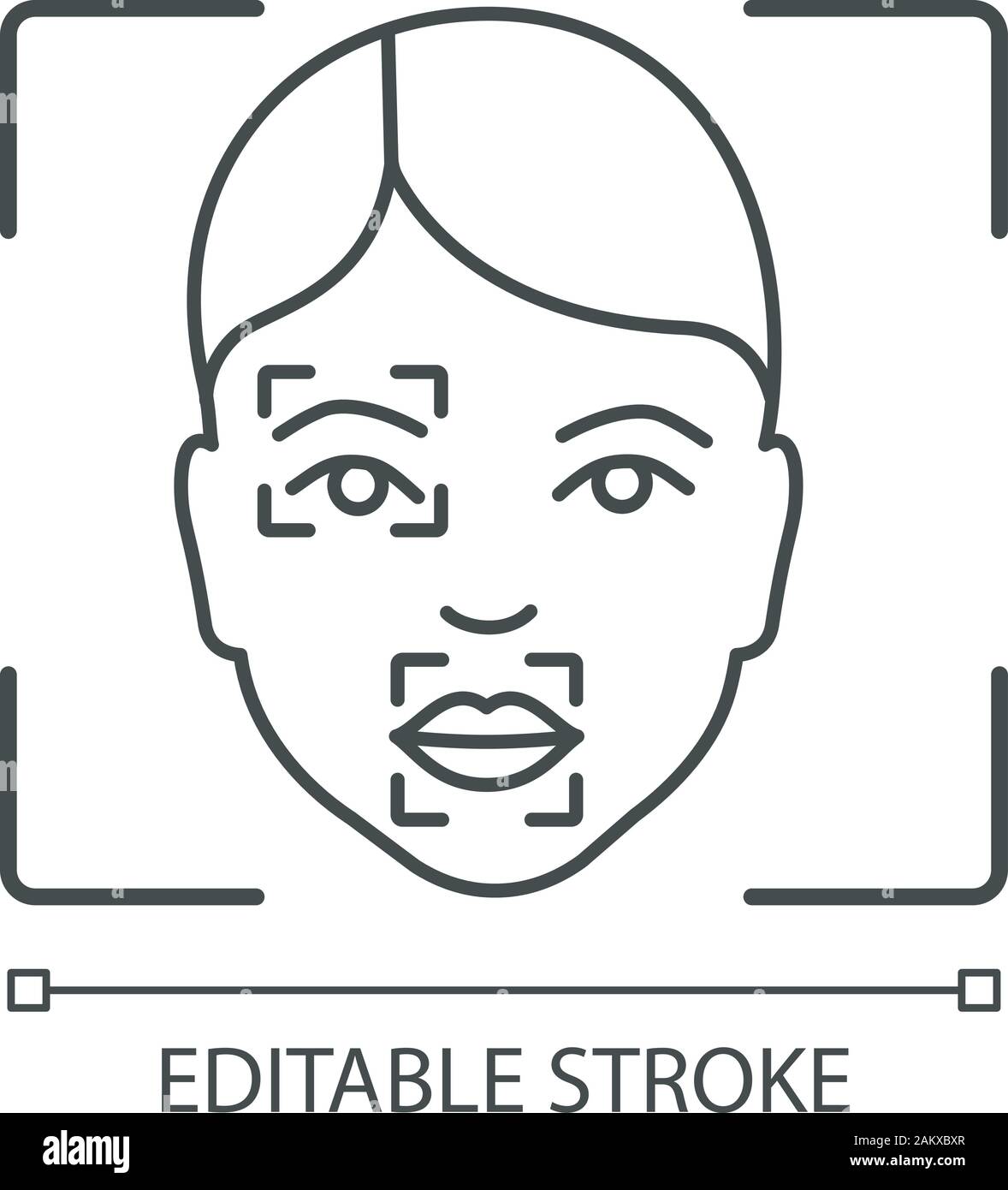 Face scanning procedure linear icon. Facial recognition markers, points ...