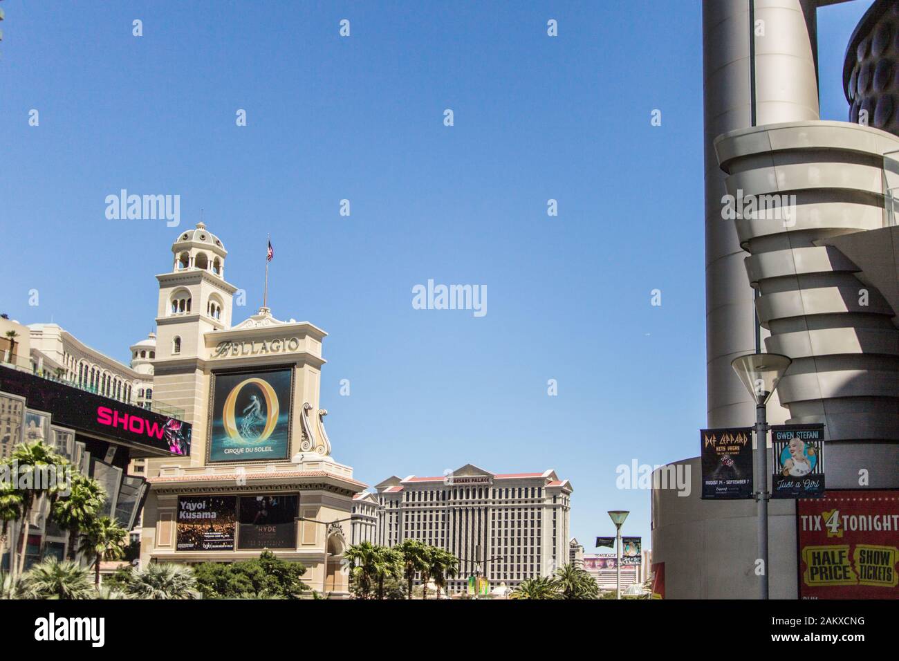 Las Vegas, Nevada - Exterior street level view of the Bellagio Casino and resort on the Las Vegas Strip in Las Vegas, Nevada, USA Stock Photo