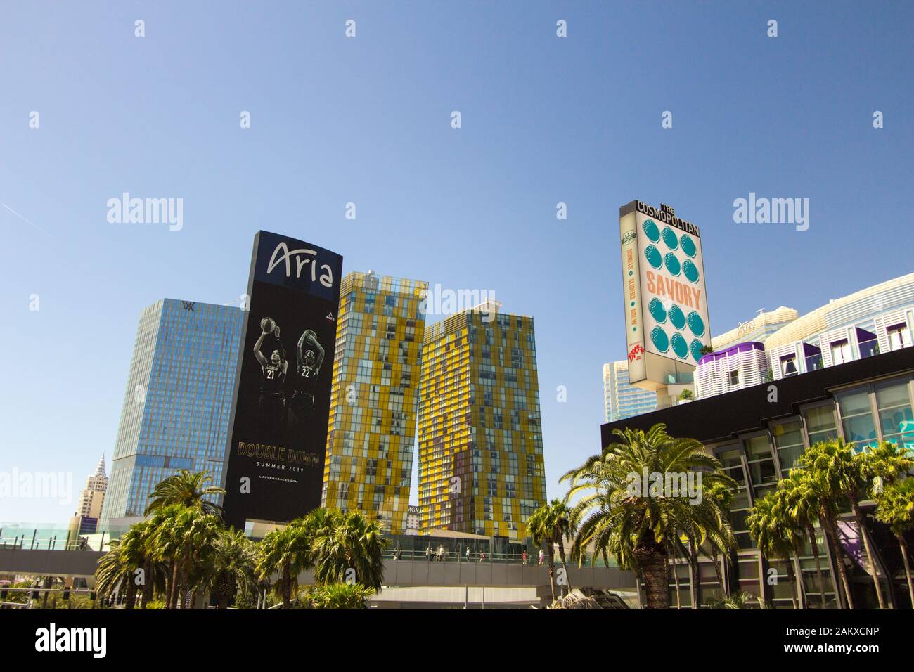 Las Vegas, Nevada - Exterior of the Aria resort in the City Center area of the Las Vegas Strip. Wide angle horizontal orientation during daylight hour Stock Photo