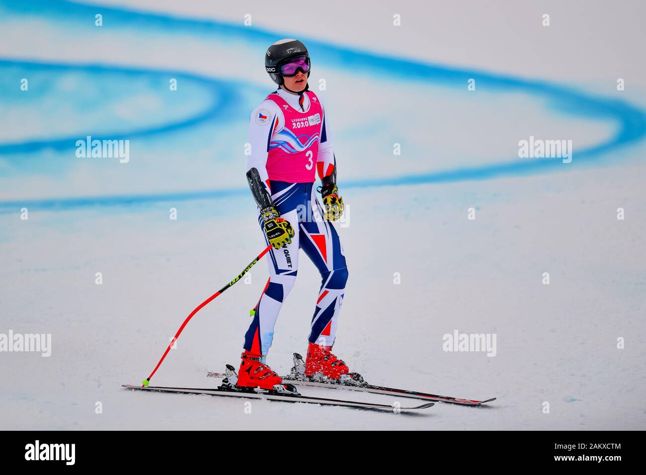 LAUSANNE, SWITZERLAND. 10th, Jan 2020. KUBES David (CZE) competes in Alpine Ski Mens Super G during the Lausanne 2020 Youth Olympic Games at Les Diablerets Alpine Centre on Friday, 10 January 2020. LAUSANNE, SWITZERLAND. Credit: Taka G Wu/Alamy Live News Stock Photo