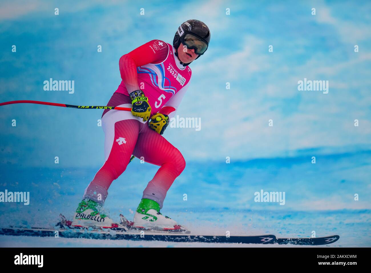 LAUSANNE, SWITZERLAND. 10th, Jan 2020. GINI Silvano (SUI) competes in Alpine Ski Mens Super G during the Lausanne 2020 Youth Olympic Games at Les Diablerets Alpine Centre on Friday, 10 January 2020. LAUSANNE, SWITZERLAND. Credit: Taka G Wu/Alamy Live News Stock Photo