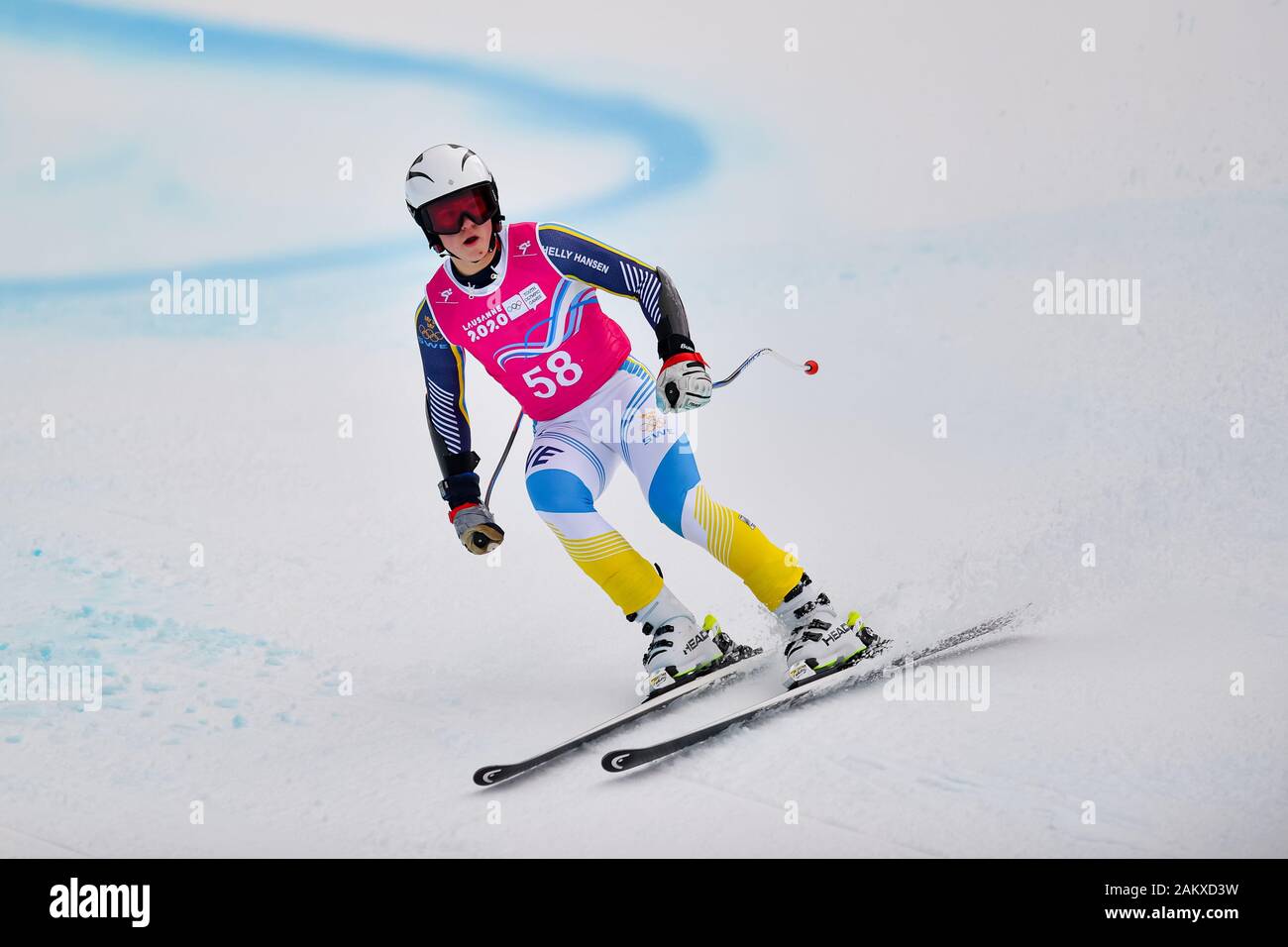 LAUSANNE, SWITZERLAND. 10th, Jan 2020. ERMESKOG Lukas (SWE) competes in Alpine Ski Mens Super G during the Lausanne 2020 Youth Olympic Games at Les Diablerets Alpine Centre on Friday, 10 January 2020. LAUSANNE, SWITZERLAND. Credit: Taka G Wu/Alamy Live News Stock Photo