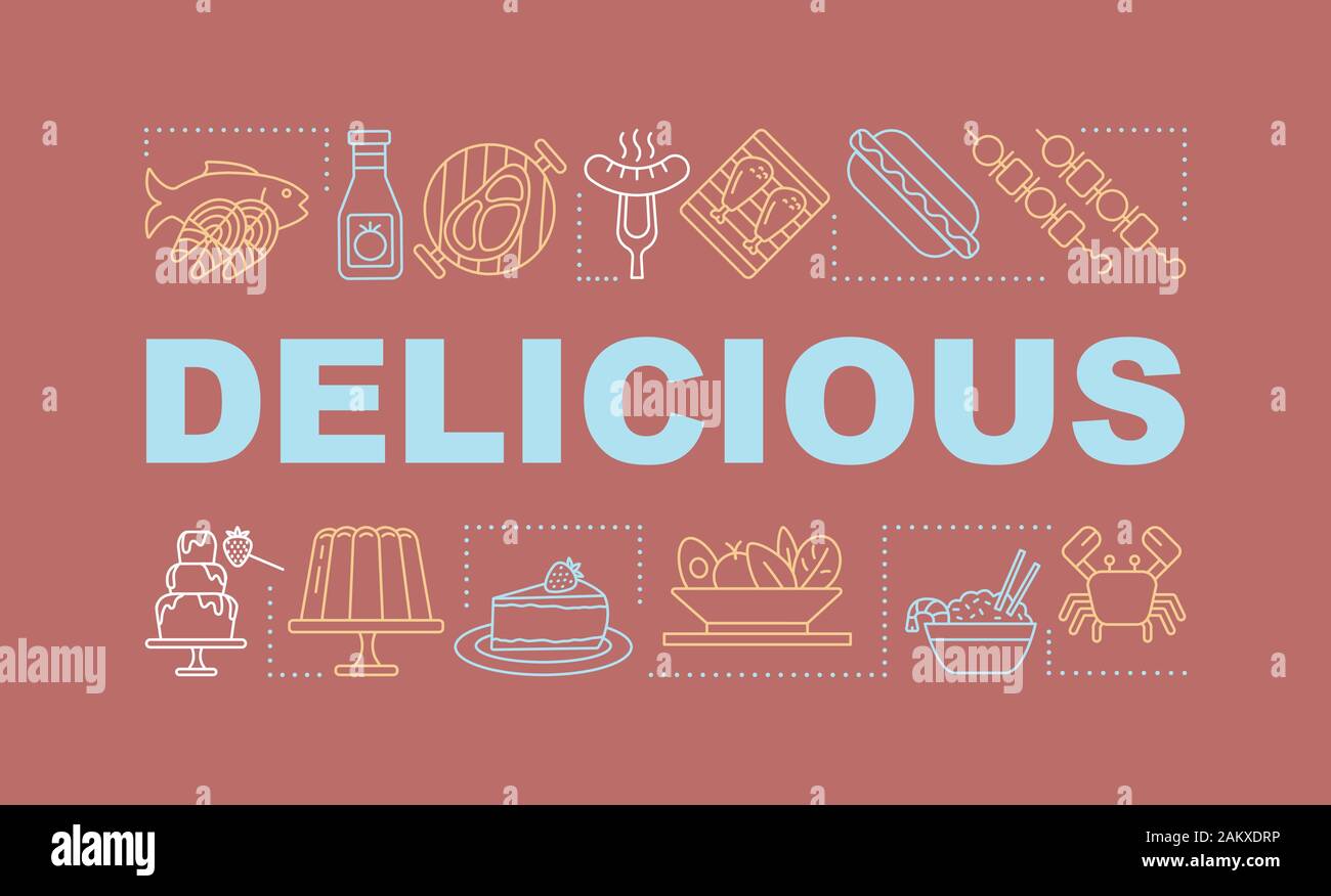 Delicious food word concepts banner. Tasty meal. Catering industry